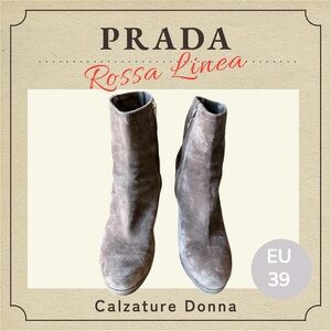 *Well-Loved* Prada Rossa Linea Calzature Donna Dark Chocolate Wedge Booties